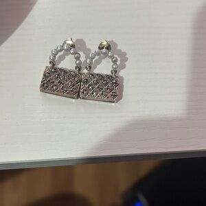 Sterling Silver Marcasite Pearl Purse Earrings